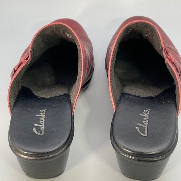 Clarks Leather Clogs Burgundy Red SlipOn Comfort OrthoLite Footbed Women Size 7 - Picture 7 of 9